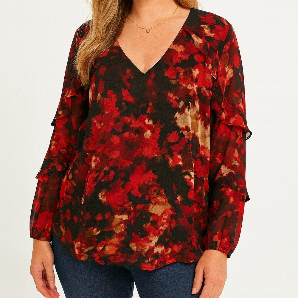 NWOT | Calvin Klein Red Floral Blouse